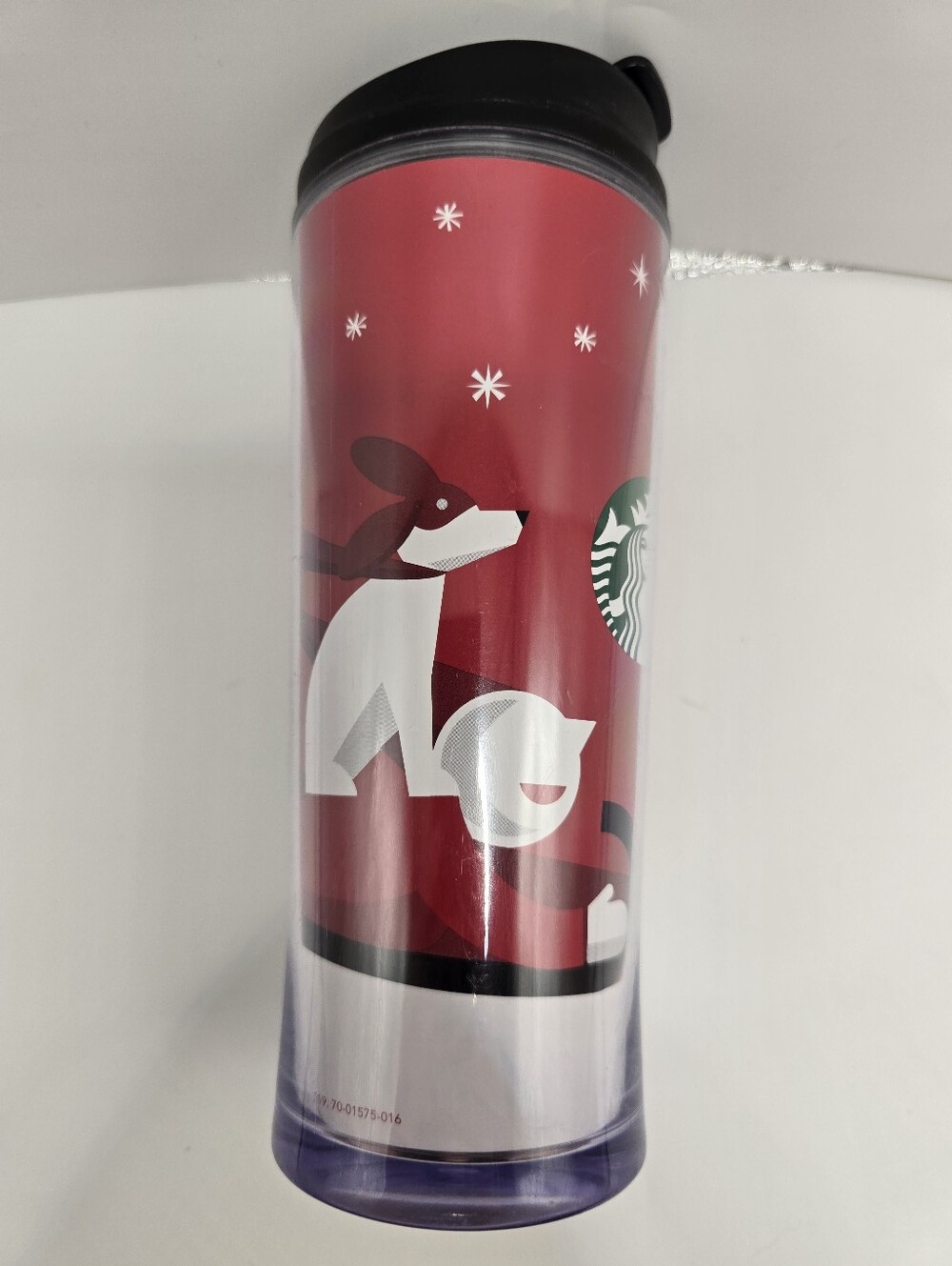 Starbucks 2011 Red Holiday Snow Fun Tumbler 16 oz Dog and Human Sledding